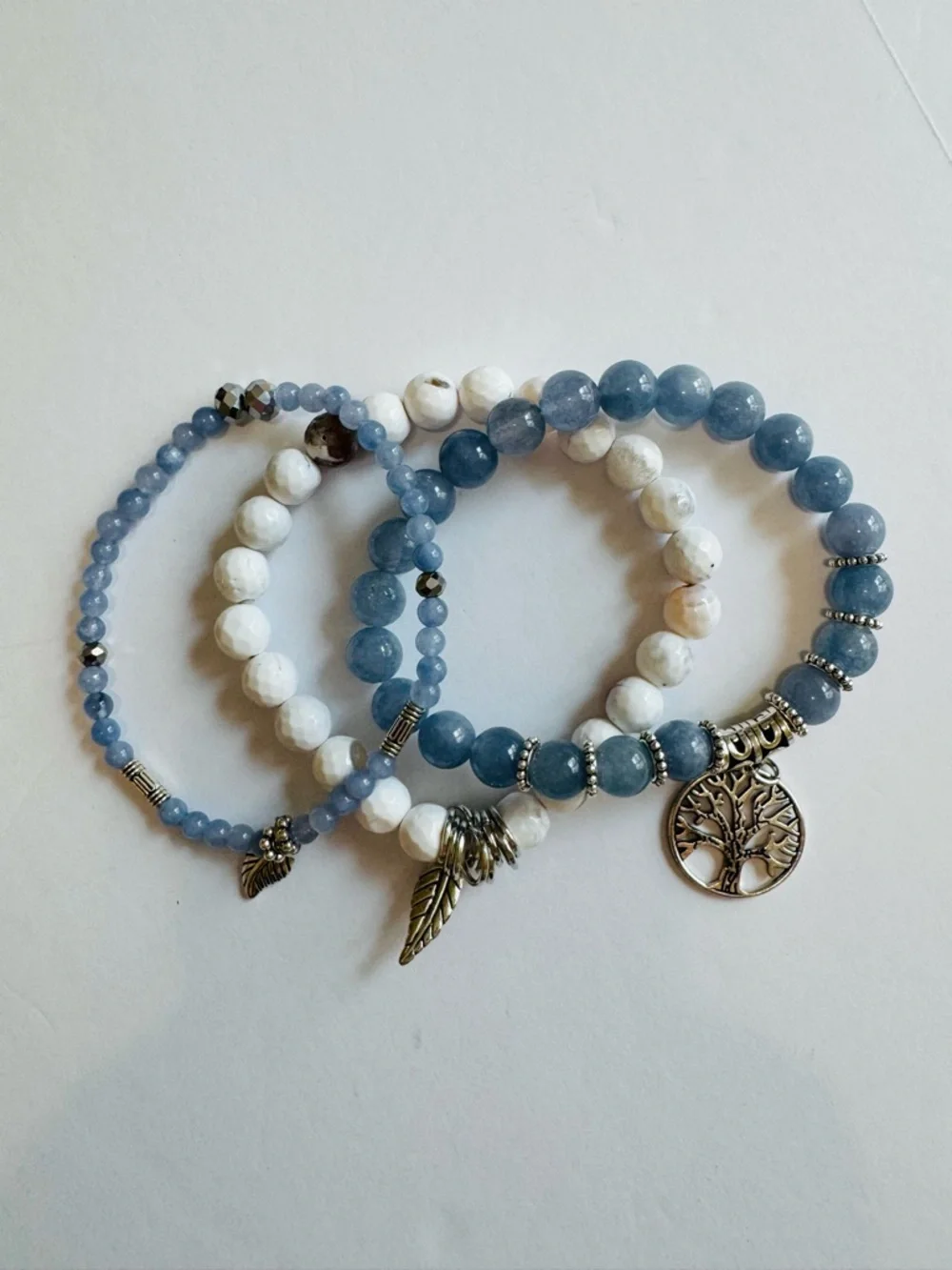 Jardme Handmade Tree of Life Stretch Bracelet Set Blue White Boho Gift Box - Picture 6 of 17